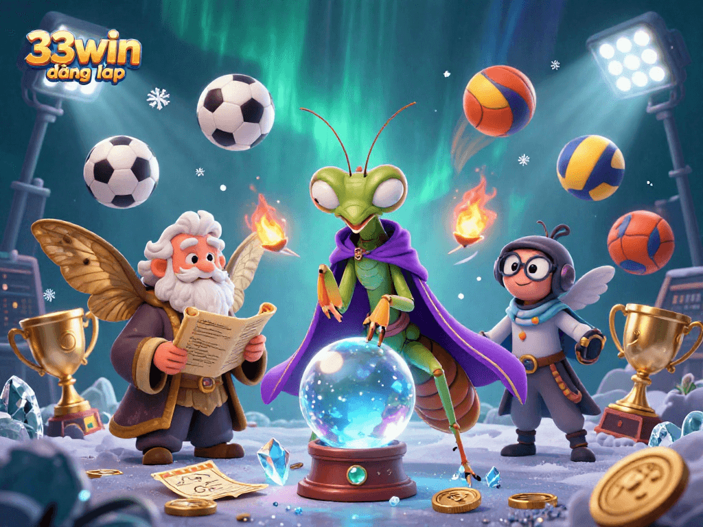 Engage your insights with the 33win đăng nhập platform while witnessing a vibrant casino scene of fortune tellers and sports elements swirling.