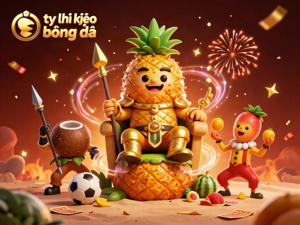 Engage with tỷ lệ kèo bóng đá in a vibrant 3D tropical casino scene featuring golden characters and sports elements.