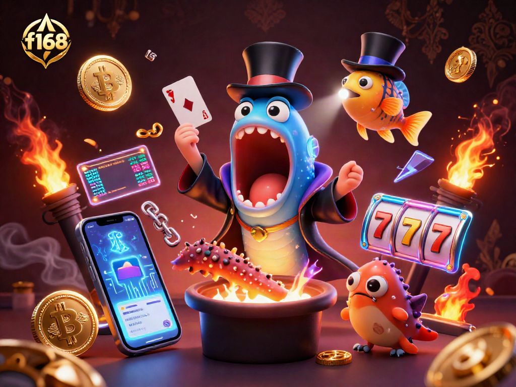 Engage with f168 as a dynamic online casino featuring animated characters and vibrant game elements.