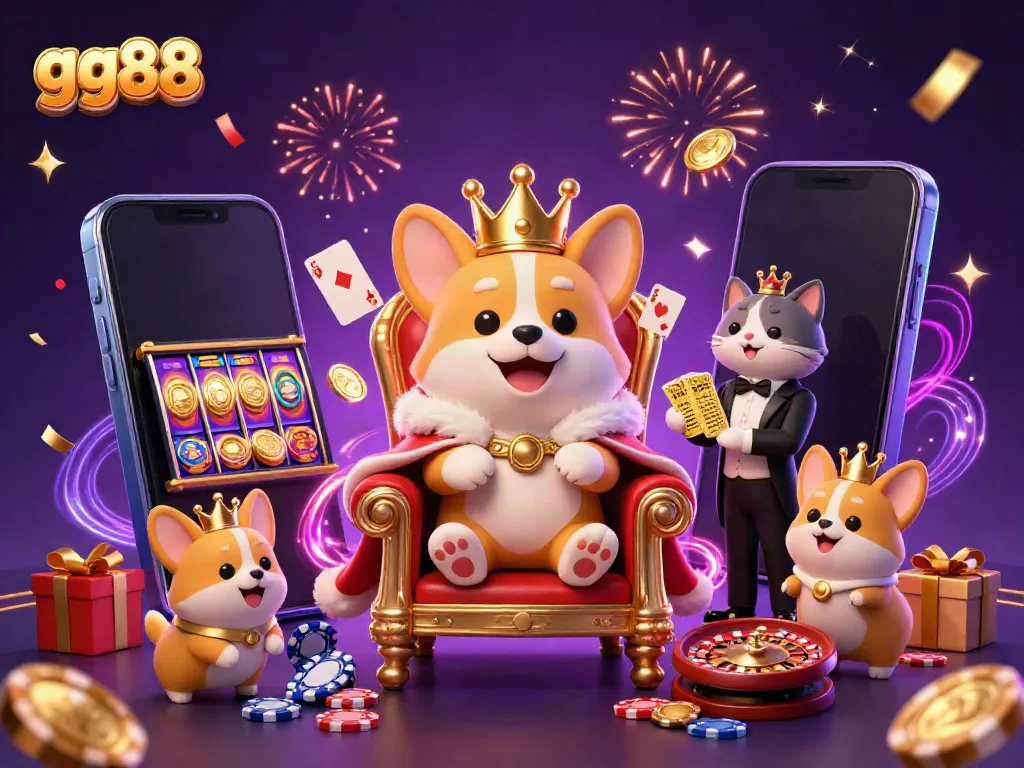 Engage with gg88's vibrant casino world as the royal corgi presides over games and jackpots.