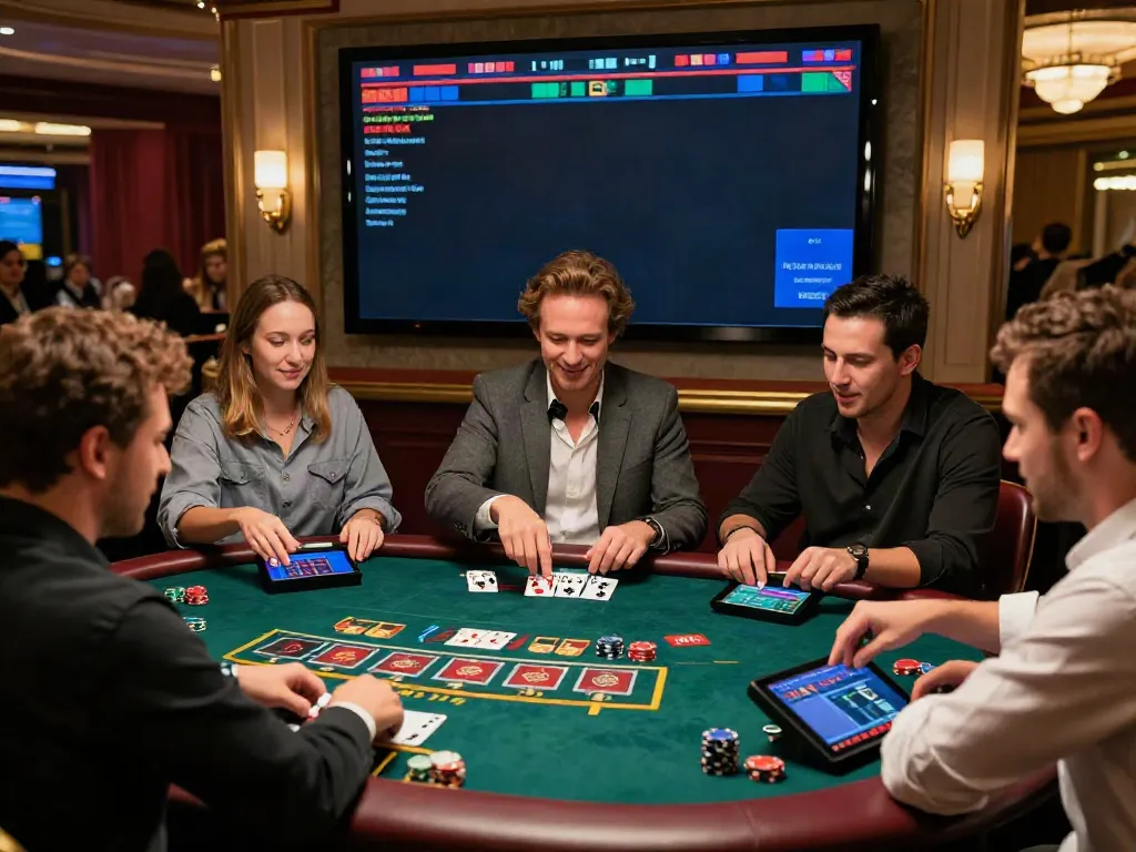 Engaged players enjoying live dealer games at UK credit card casinos, showcasing a dynamic casino environment.