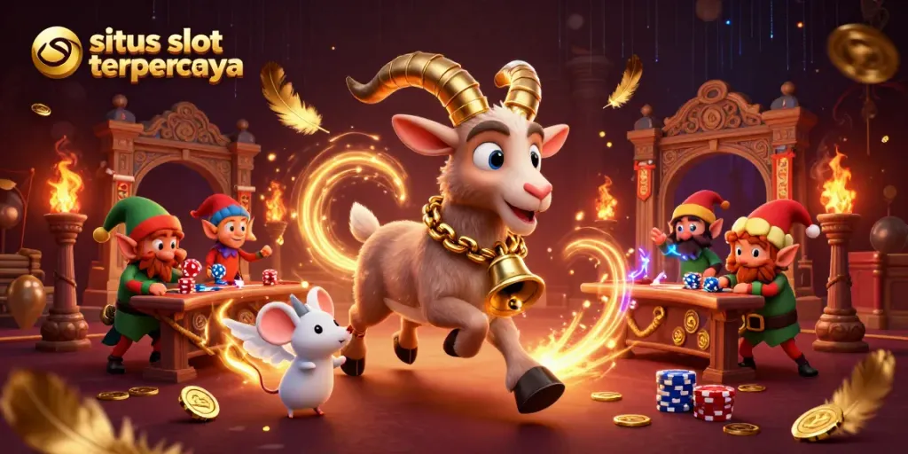 Experience the thrill of situs slot terpercaya as characters battle for poker chips in a vibrant casino scene.
