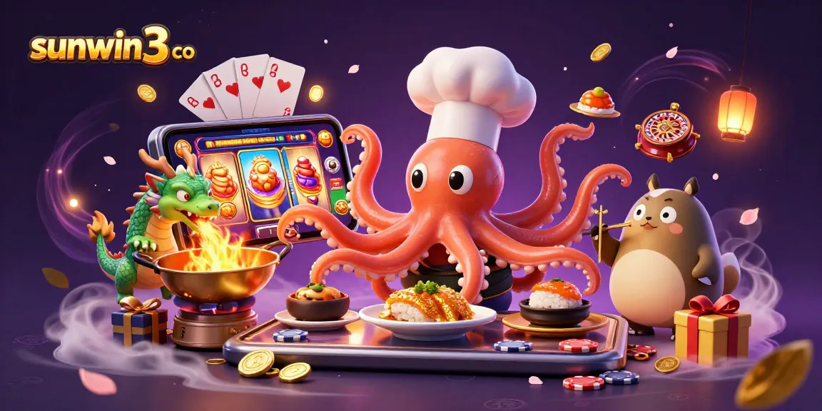 Experience vibrant gameplay at sunwin3 co with a 3D cartoon sushi chef octopus creating exciting dishes!