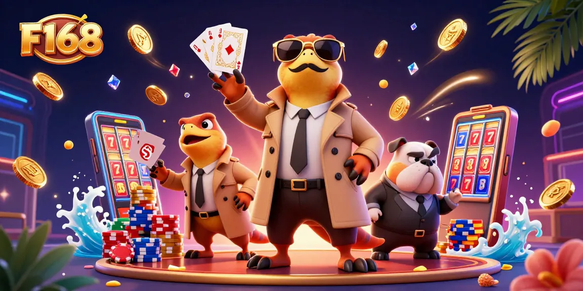 F168 gives an engaging glimpse into whimsical 3D casino antics with raptors in a trench coat.