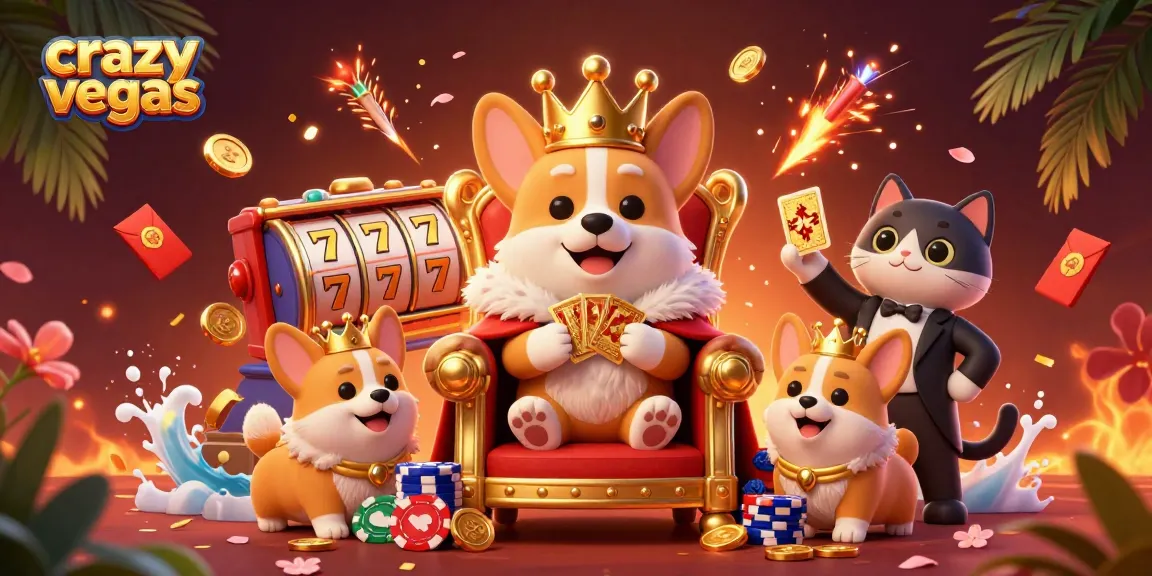 Experience exciting gaming with crazyvegas as a royal corgi presides over a lavish casino scene.